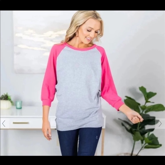 Tops - Slouchy Baseball Tee Pink/Heather Gray Tunic, NEW